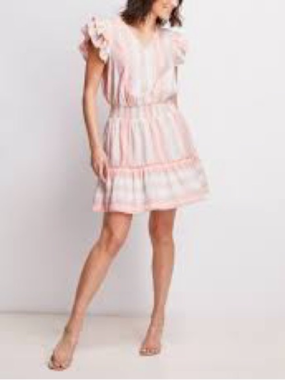 Vineyard Vines Pink and White Striped Ruffle-Sleeve Mini Dress 1205